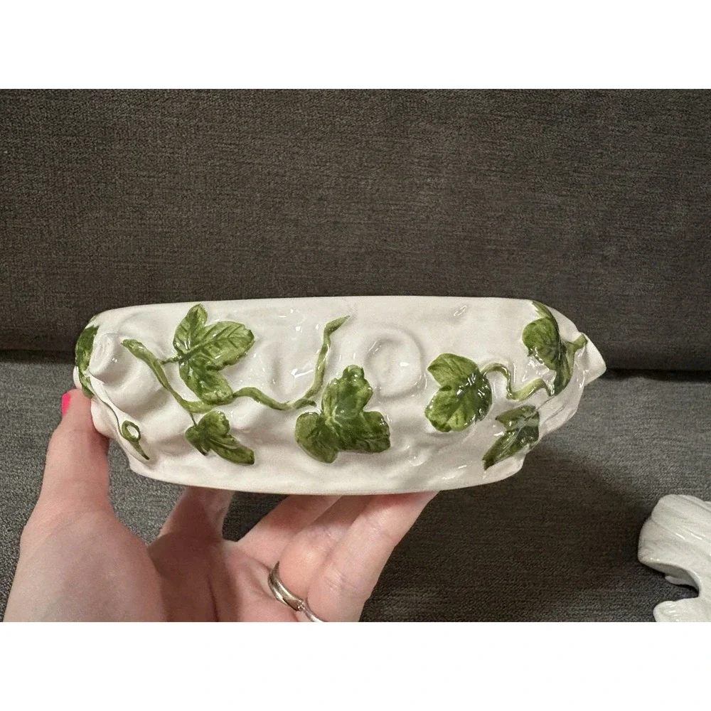 Vintage White Green Ceramic Bird on Nest Haldon Group Soup‎ Tureen 1983  7x5.75